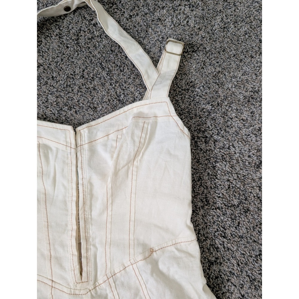 Urban‎ Outfitters Cream Linen Blend Corset Halter Romper XS/S Contrast Stitching - Picture 4 of 7